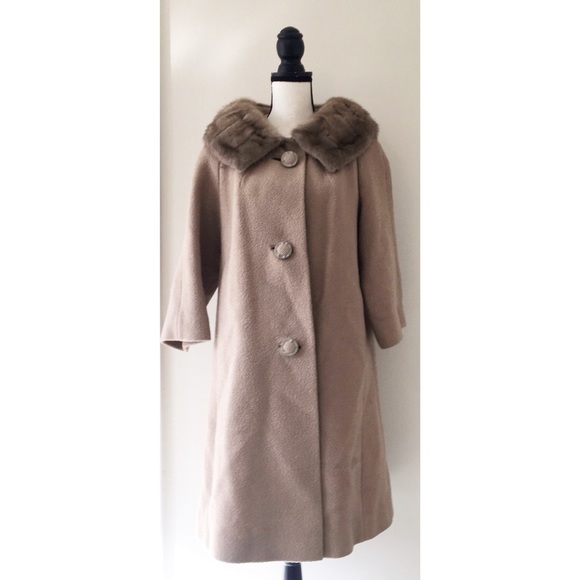 SOLD :: Vintage 50s Wool & Fur Swing Coat - Picture 3 of 8